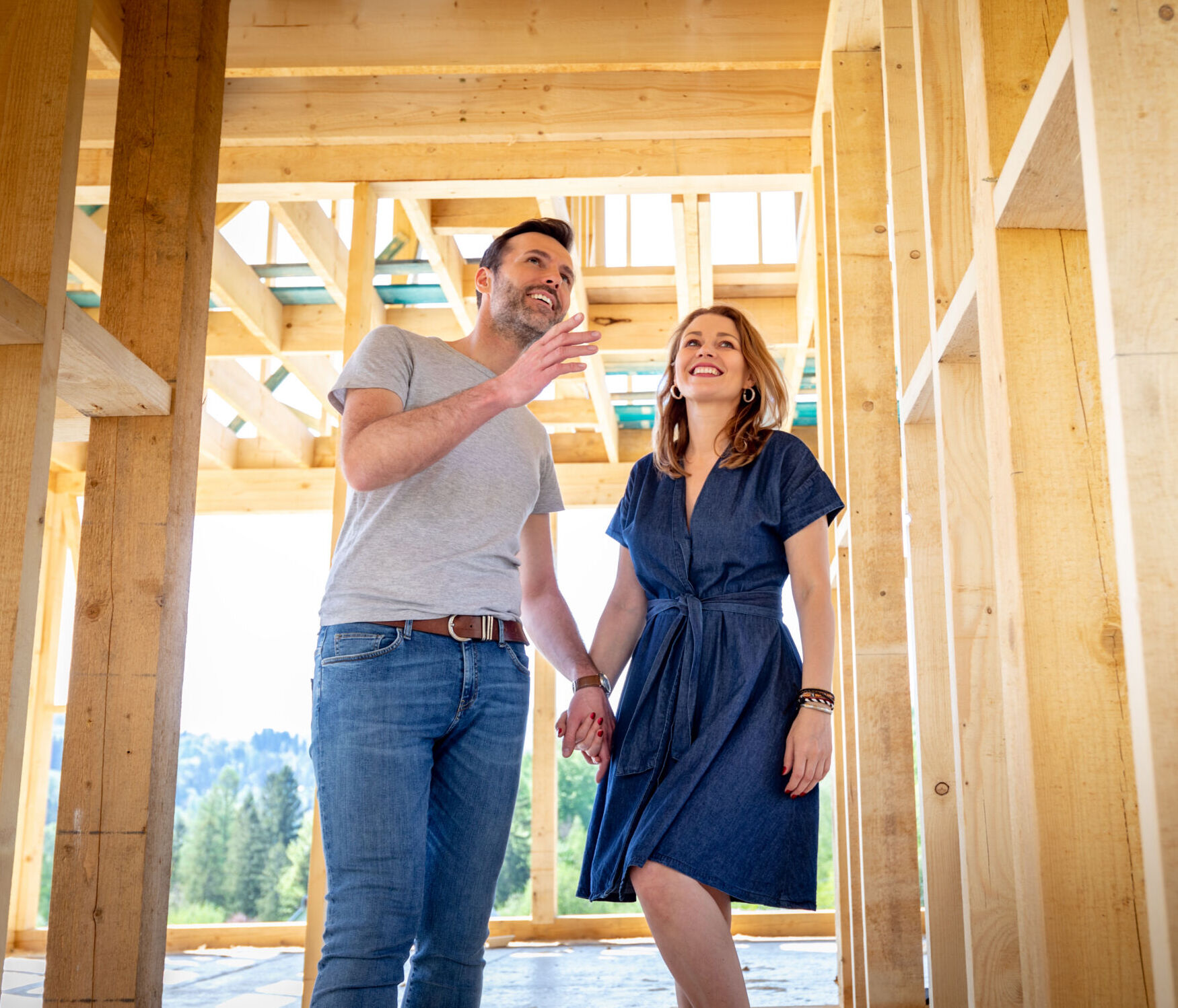 Couple make their dreams of building their own home come true visiting house under construction